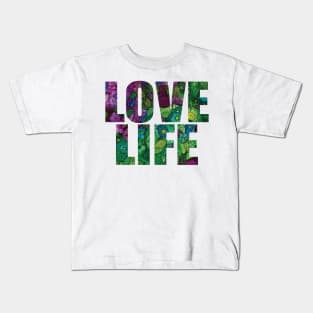 Word Art LOVE LIFE from original alcohol ink painting Kids T-Shirt